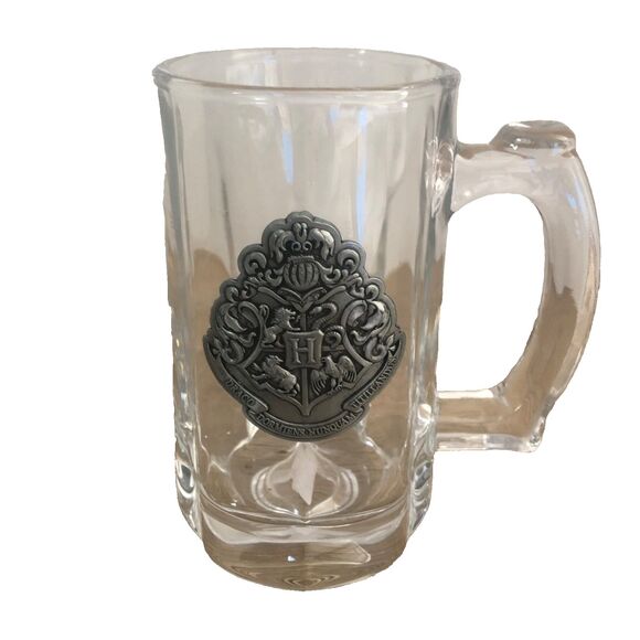 Harry Potter Butterbeer Glass Mug Metal Emblem Hogwarts Crest Draco HP - Picture 1 of 5